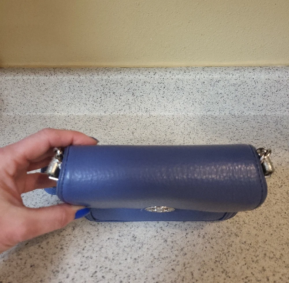 Tory Burch Duet Chain Micro shoulder purse bag in Marlon blue pebbled leather - Picture 7 of 15